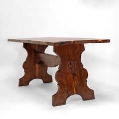 Vintage English Yew Wood Trestle Dining Table Circa 1960