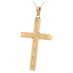 Croix ou crucifix vintage gravé en or 14 carats