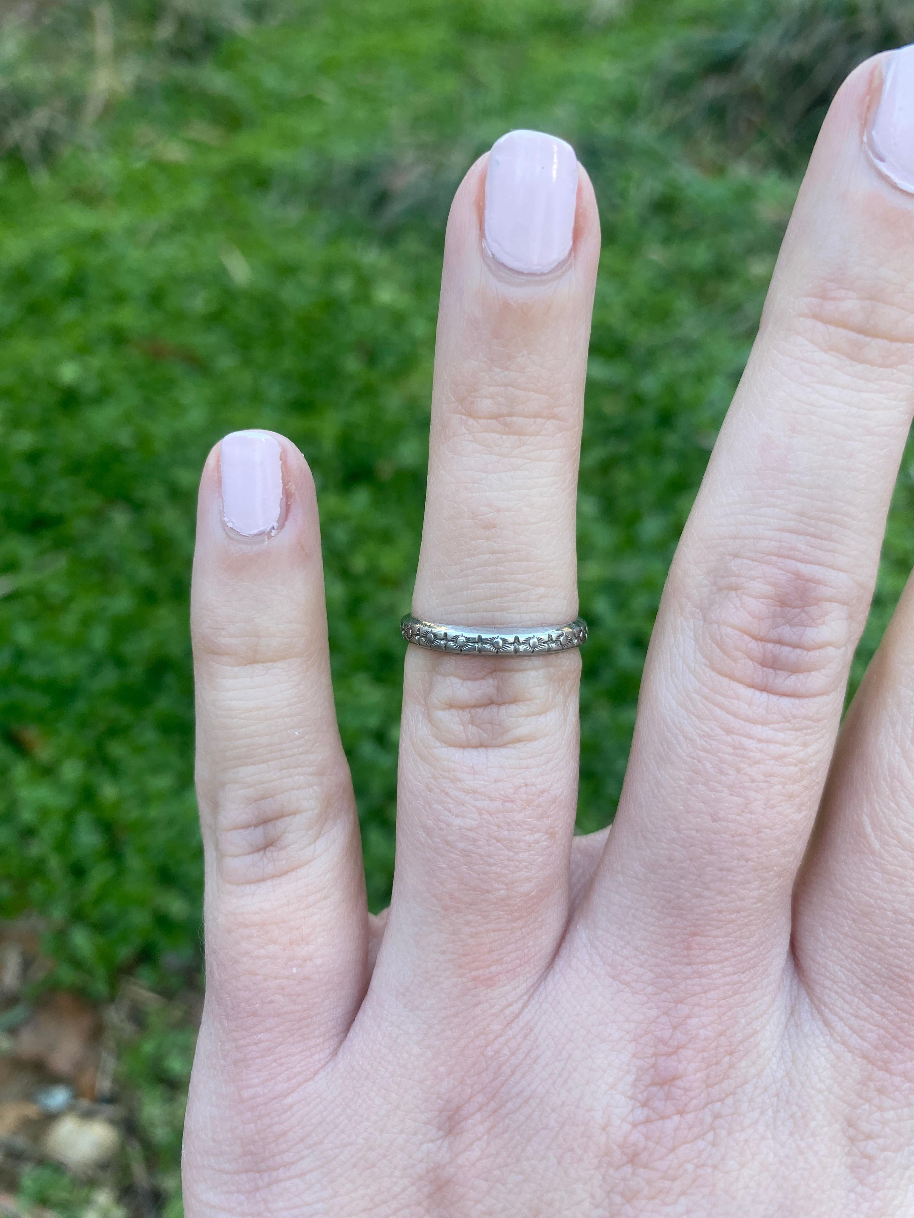 Vintage Engraved Band Ring, 18k White Gold, Ring Size 5.5 2
