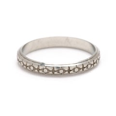 Vintage Engraved Band Ring, 18k White Gold, Ring Size 5.5