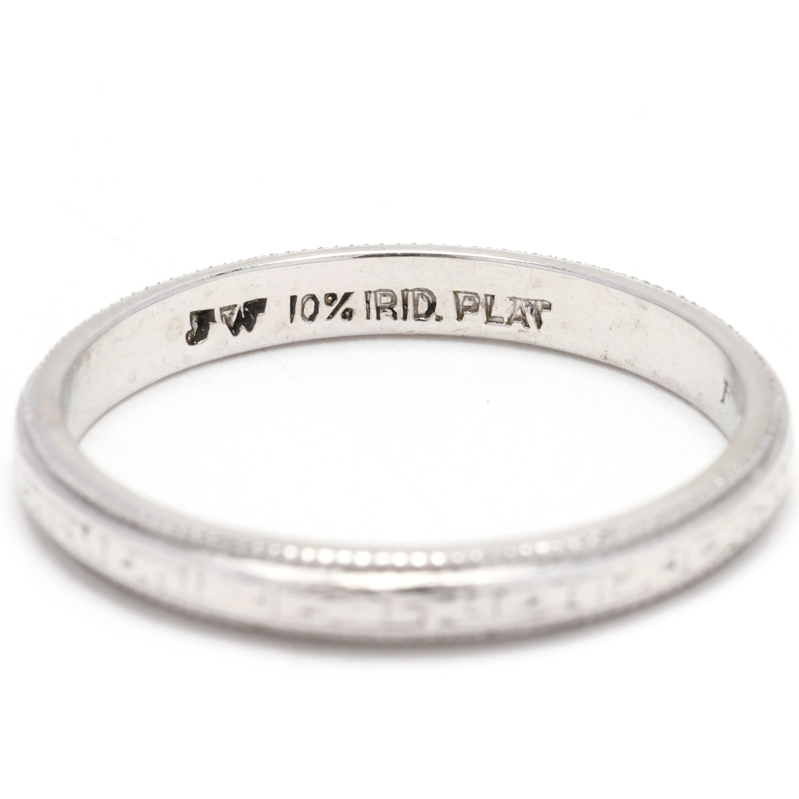 Women's or Men's Vintage Engraved Band Ring, Platinum, Ring Size 6.75, Stackable For Sale