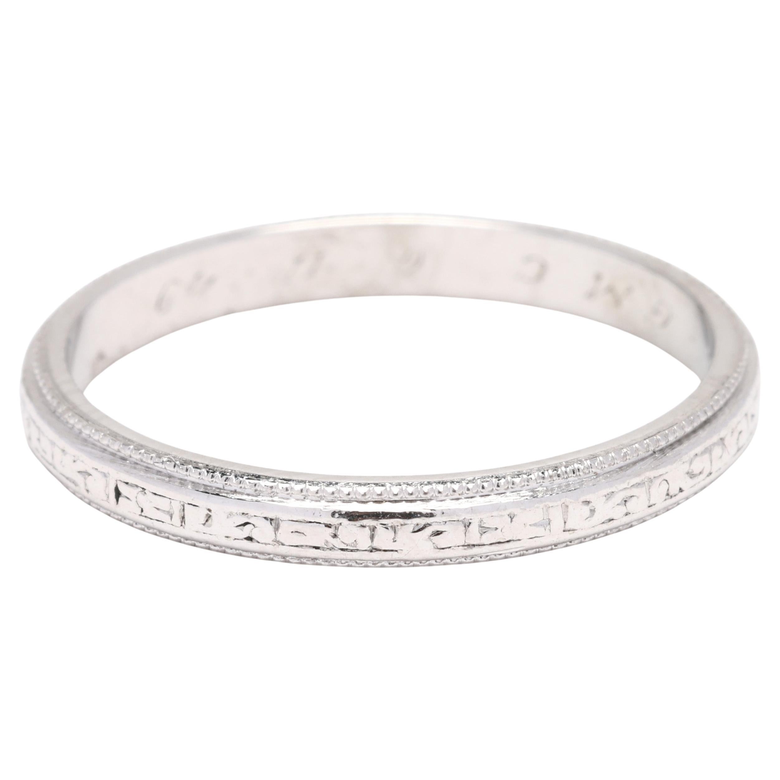 Anillo grabado vintage, platino, talla 6,75, apilable