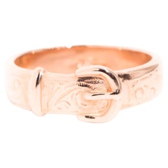 Vintage Engraved Belt and Buckle Band Ring in 9 Carat Rose Gold