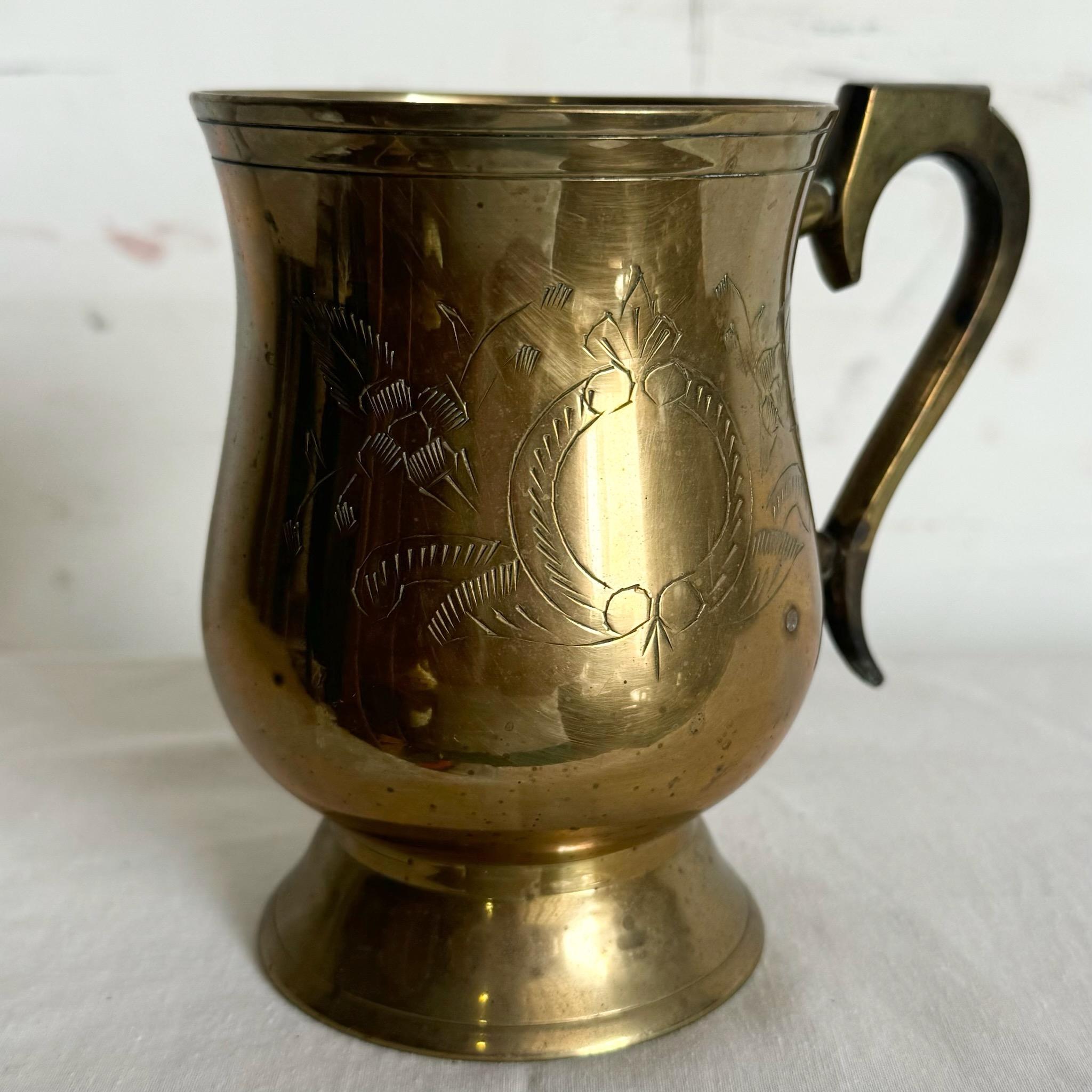 Indian Vintage Engraved Brass Cup/Mug For Sale