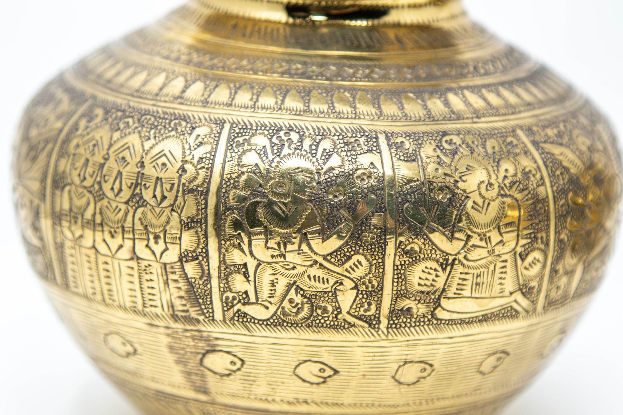Vintage Engraved Brass Lota Vessel from India 1950s Set of 4 For Sale 3