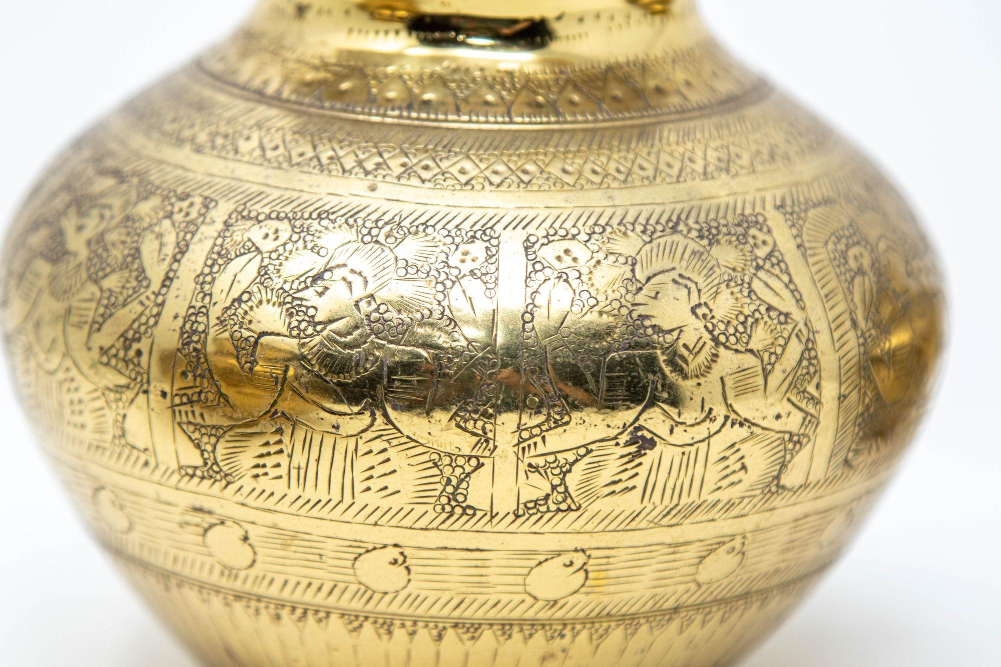 Vintage Engraved Brass Lota Vessel from India 1950s Set of 4 For Sale 5