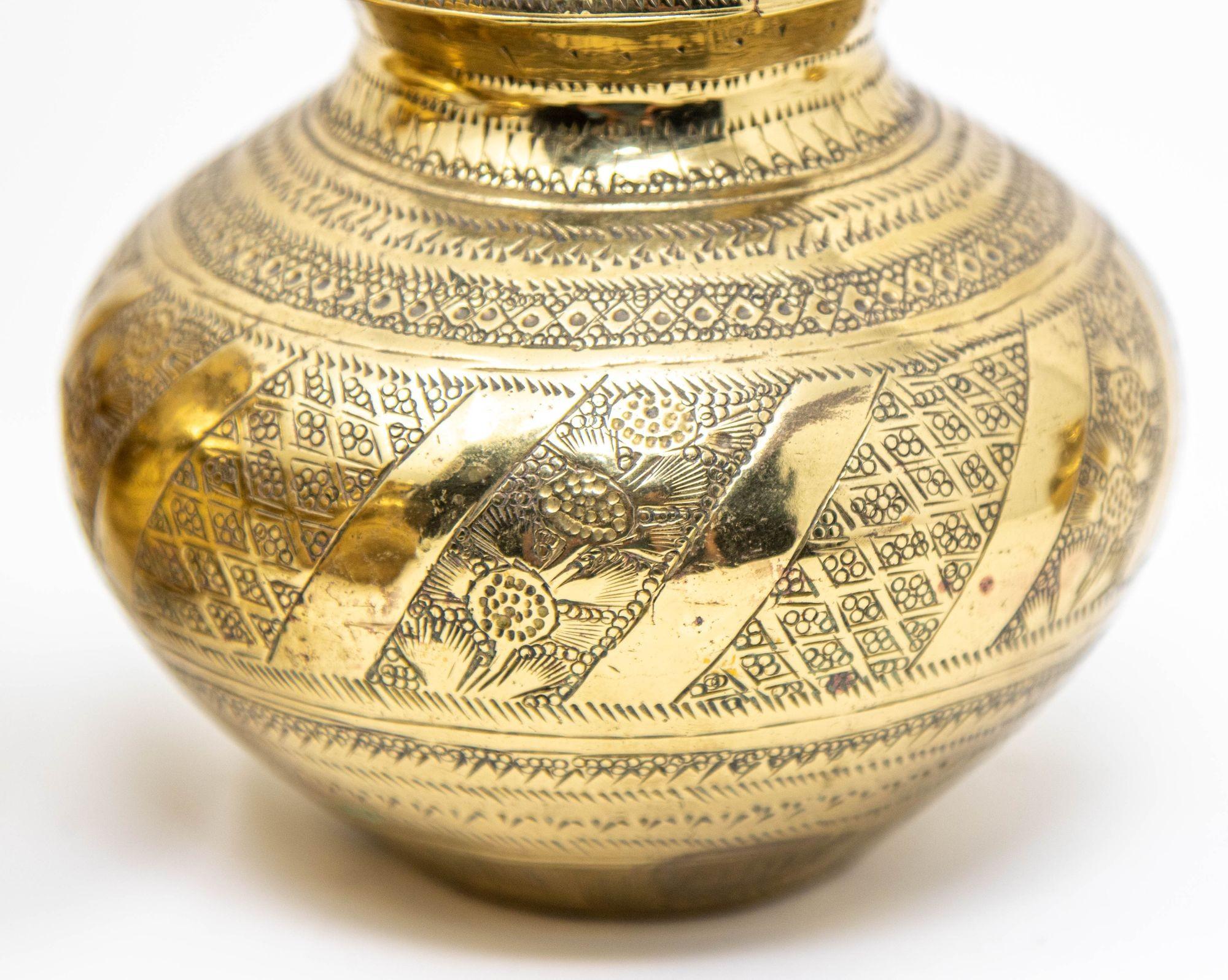 Vintage Engraved Brass Lota Vessel from India 1950s Set of 4 For Sale 7