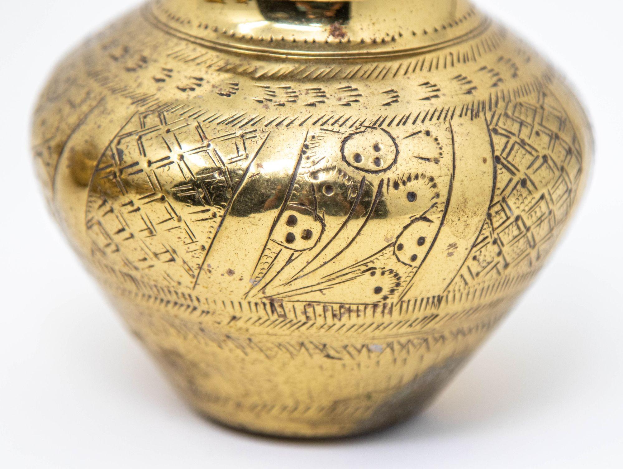 Vintage Engraved Brass Lota Vessel from India 1950s Set of 4 For Sale 9