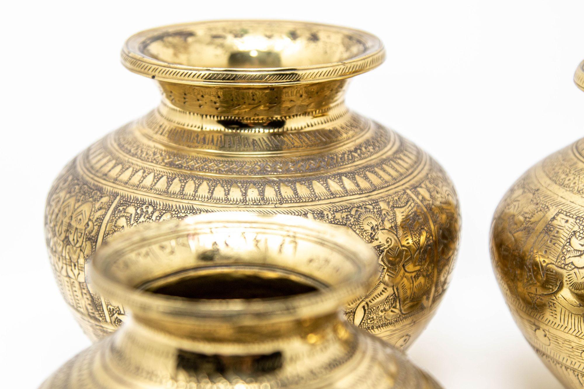 Vintage Engraved Brass Lota Vessel from India 1950s Set of 4 For Sale 10