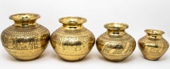 Vintage Engraved Brass Lota Vessel from India 1950s Set of 4