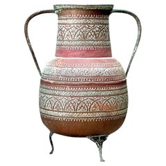 Vintage Engraved Copper Amphora Floor Vase