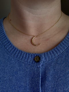 Vintage Engraved Crescent Moon Brooch Conversion Necklace