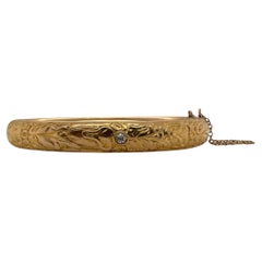 Vintage Engraved Diamond Bangle Bracelet 14K Yellow Gold