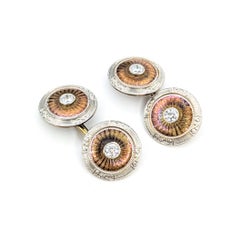 Gemelli da polso vintage con diamante inciso in oro bicolore 14k