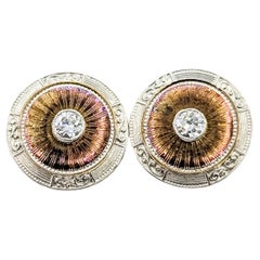 Vintage Engraved Diamond Cufflinks in 14k Two-Tone Gold