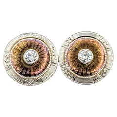 Gemelli da polso vintage con diamante inciso in oro bicolore 14k