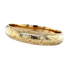 Vintage Engraved Floral Bangle Bracelet, 14K Yellow Gold