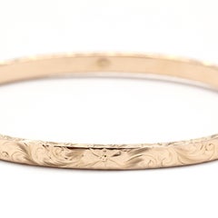Vintage Engraved Hinged Bangle Bracelet, 14K Yellow Gold, Length 7 Inches