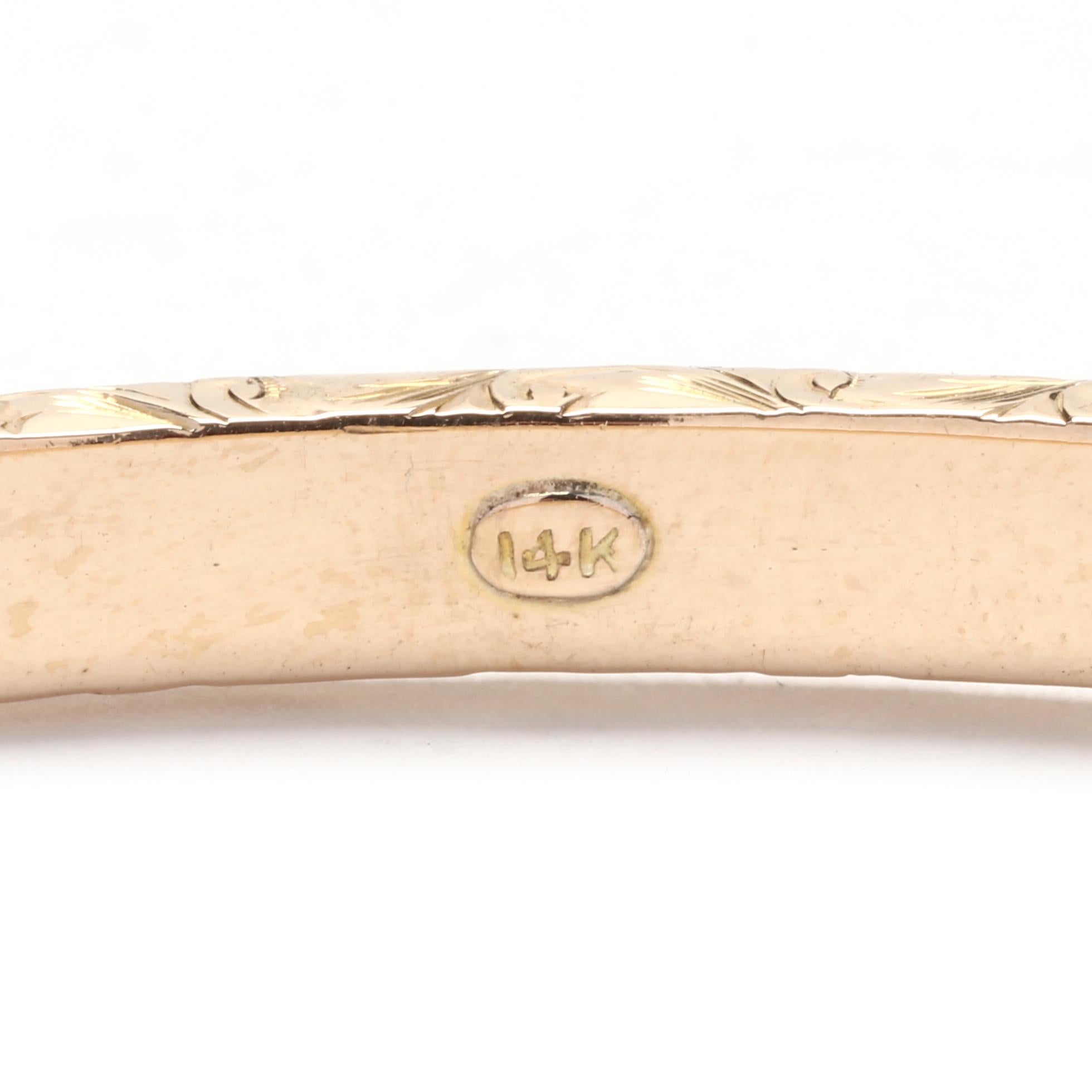 Vintage Engraved Hinged Bangle Bracelet, 14K Yellow Gold, Length 7 Inches 1