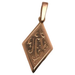 Vintage Engraved HJ Charm Pendant 14K Rose Gold