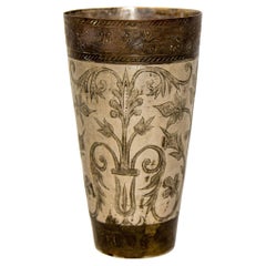 Antique Engraved Metal Silvered Beaker or Vase from India 1940s