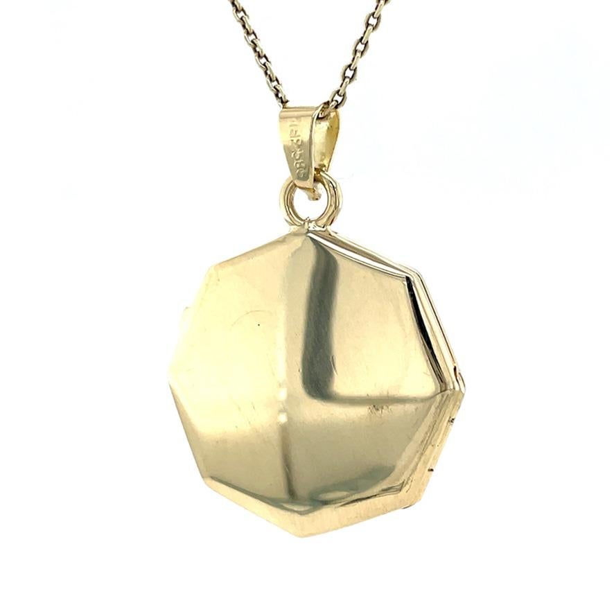 Women's or Men's Vintage Engraved Octagonal 14 Karat Yellow Gold Locket, Star Jewelry For Sale