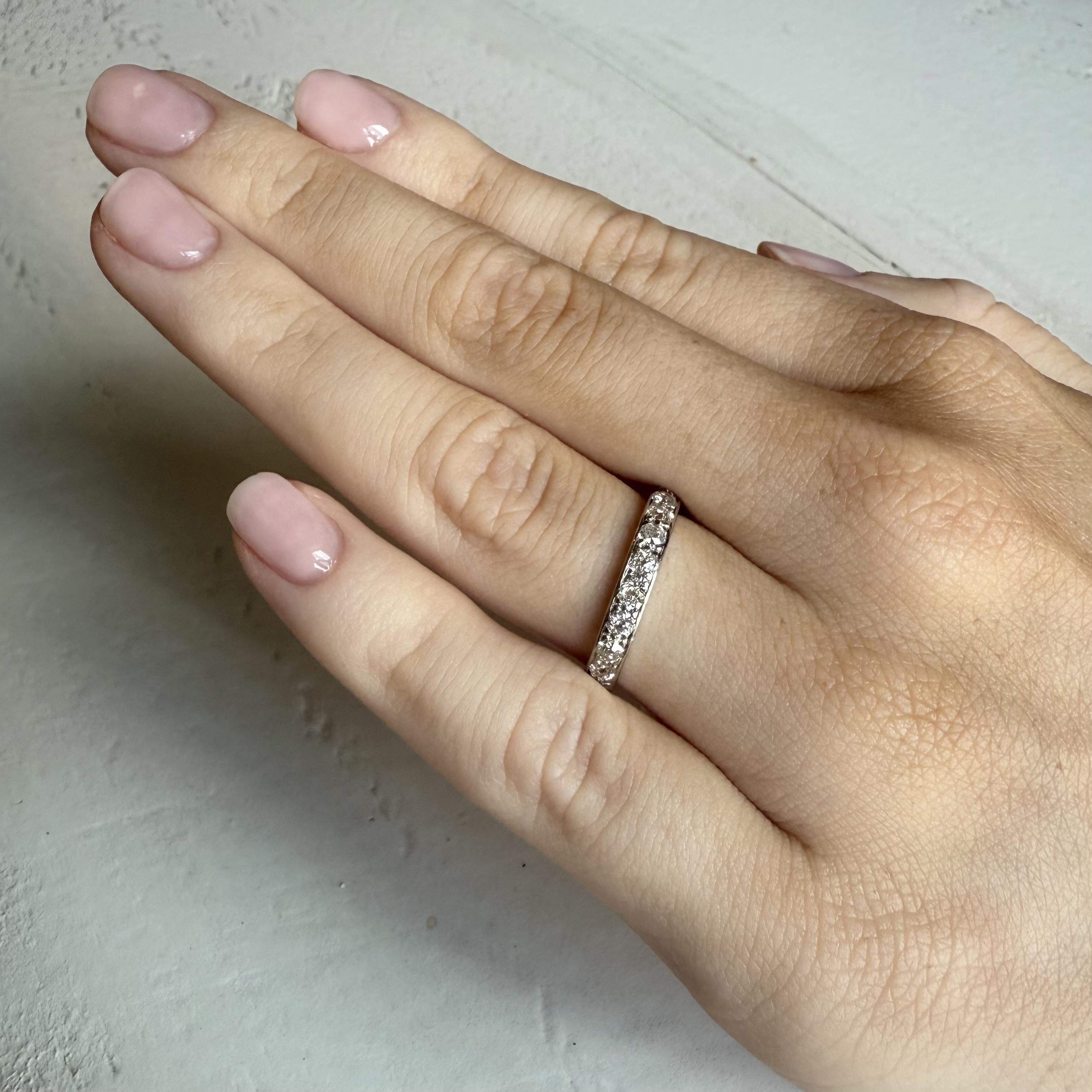 We always love vintage wedding bands!!
Especially when they have engraving & diamonds!!

Band Details
Material: Platinum
Era: Art Deco 1920 - 1940
Width: 3mm
Weight: 3.5 Grams
Finger Size: 6
Sizable Upon Request

Accented by the following
