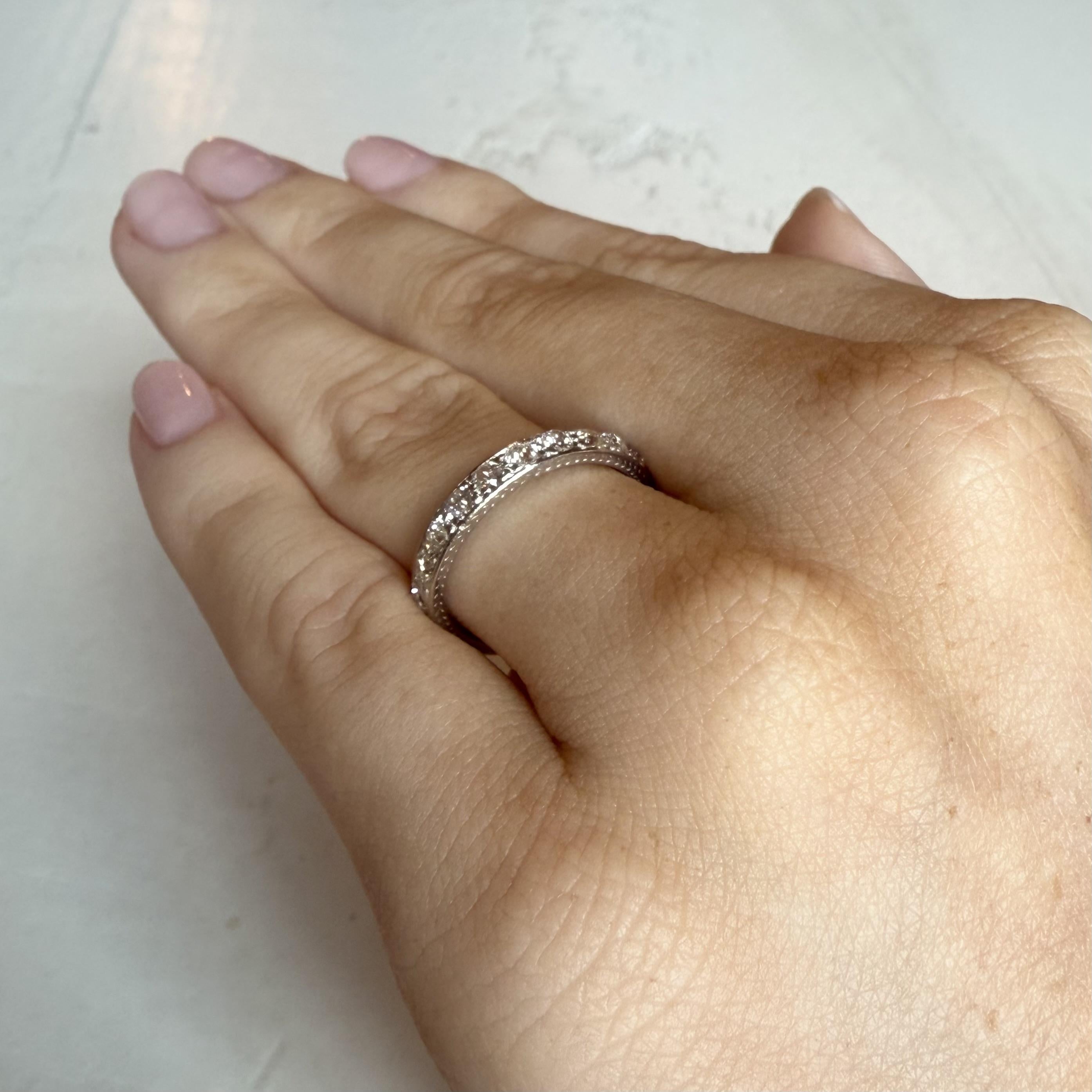 Art Deco Vintage Engraved Platinum Diamond Wedding Band Size 6 For Sale