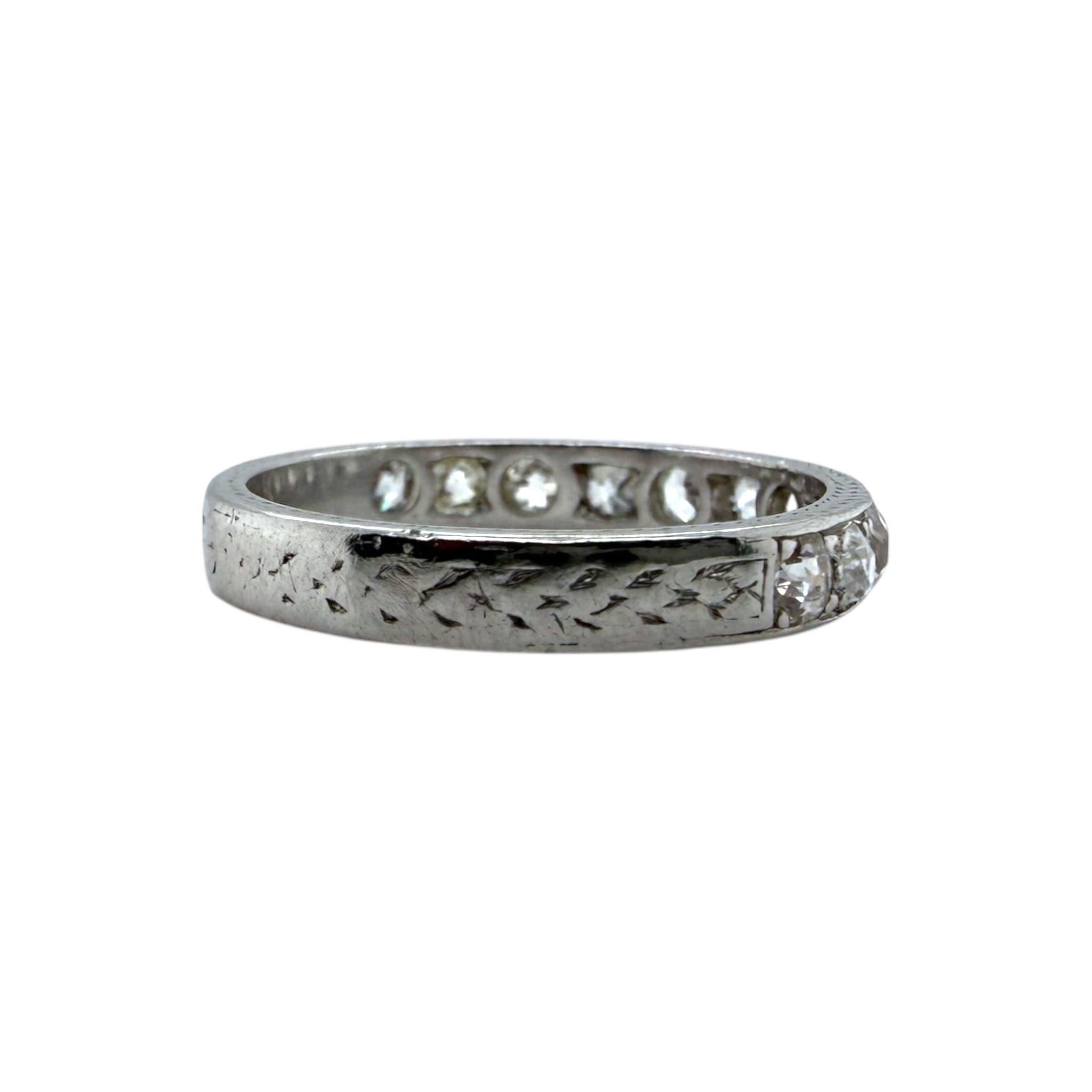Vintage Engraved Platinum Diamond Wedding Band Size 6 For Sale 1