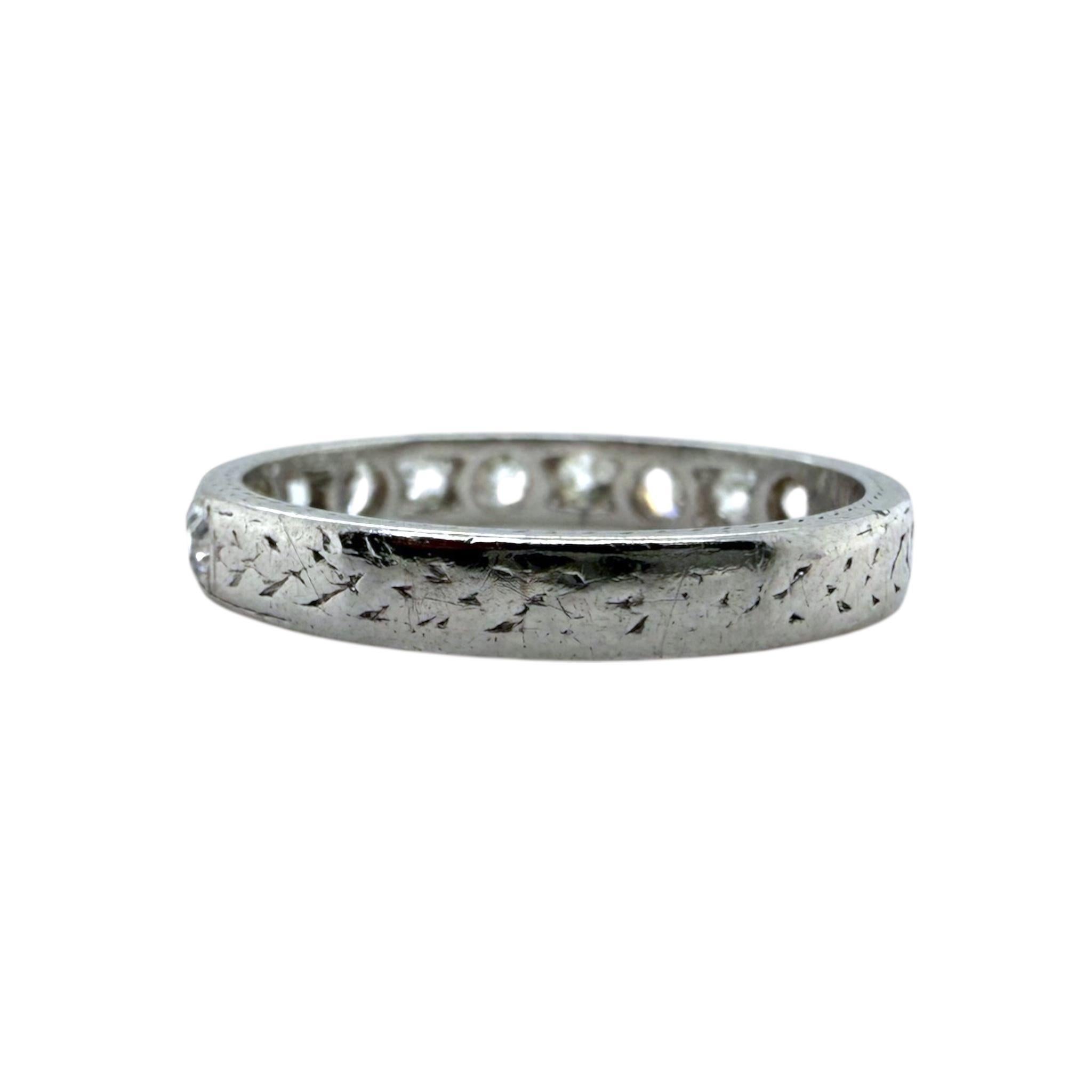 Vintage Engraved Platinum Diamond Wedding Band Size 6 For Sale 2