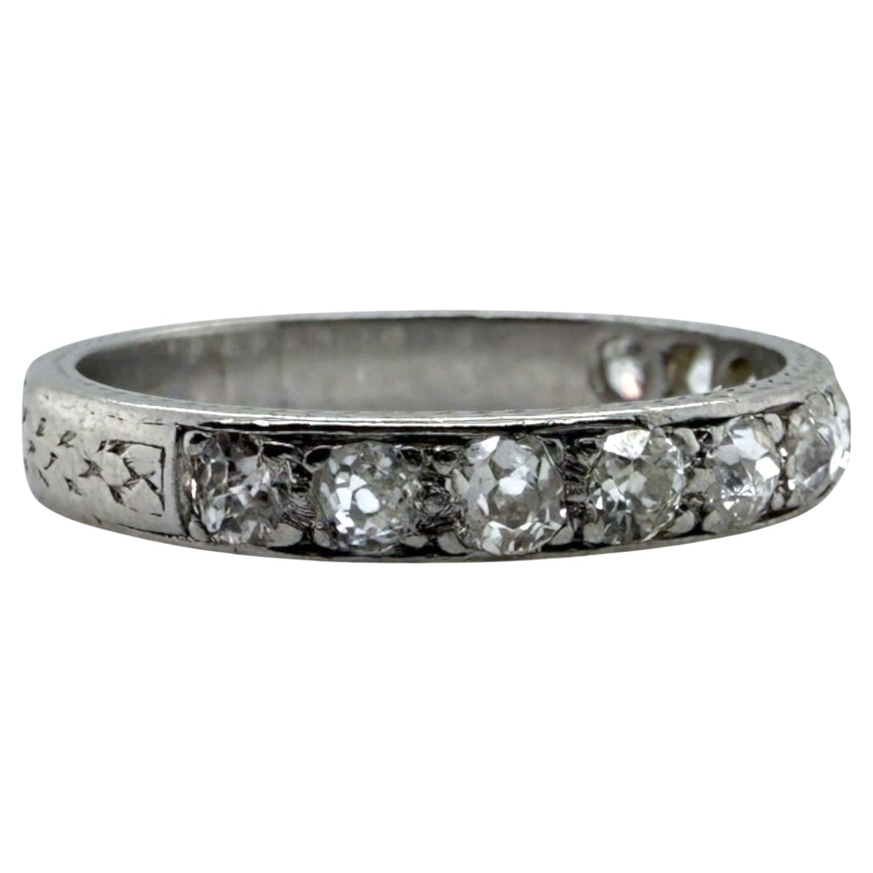 Vintage Engraved Platinum Diamond Wedding Band Size 6 For Sale