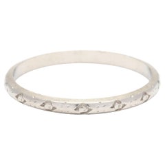 Vintage Engraved Wedding Band, 18K White Gold, Ring Size 7, Thin Stackable