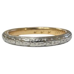 Vintage Engraved Wedding Band Platinum & 18K Yellow Gold Size 6