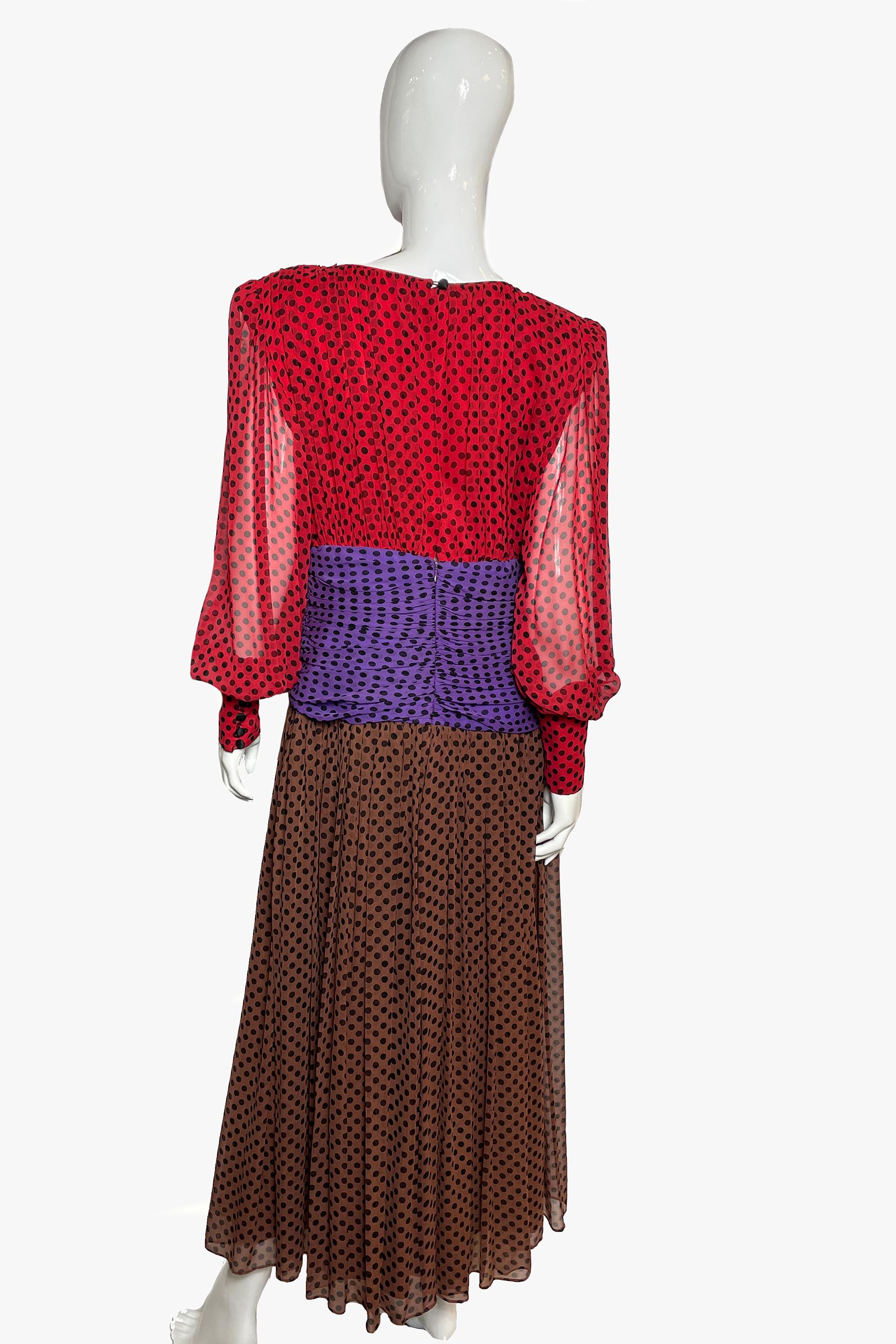 Women's Vintage Enrico Gelini Silk Polka Dot Dress, 1980s For Sale