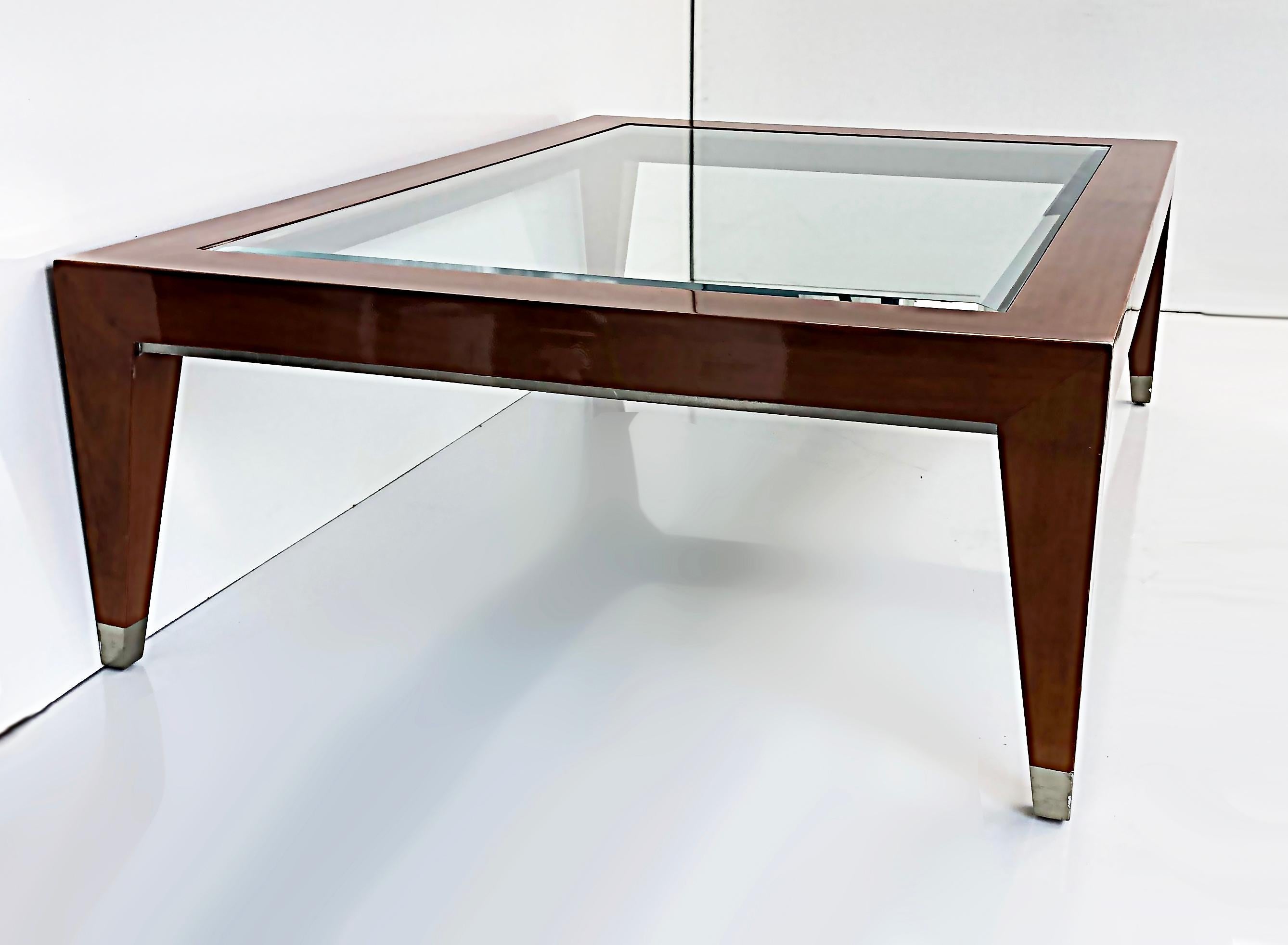 Colombian Vintage Enrique Garcel Mahogany Coffee Table with Inset Beveled Glass Top  For Sale