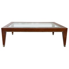 Vintage Enrique Garcel Mahogany Coffee Table with Inset Beveled Glass Top