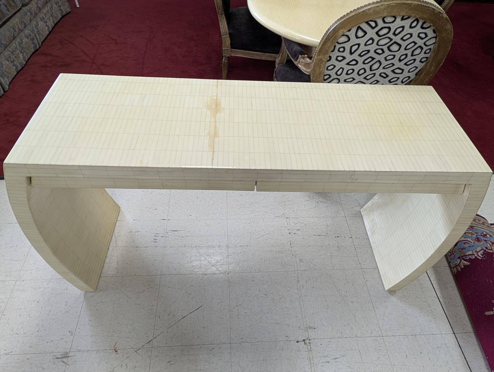 Mid-Century Modern Vintage Enrique Garcel Tessellated Bone Console Table, 60″ Long For Sale