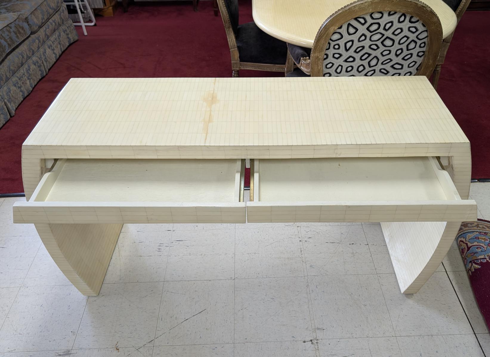 20th Century Vintage Enrique Garcel Tessellated Bone Console Table, 60″ Long For Sale