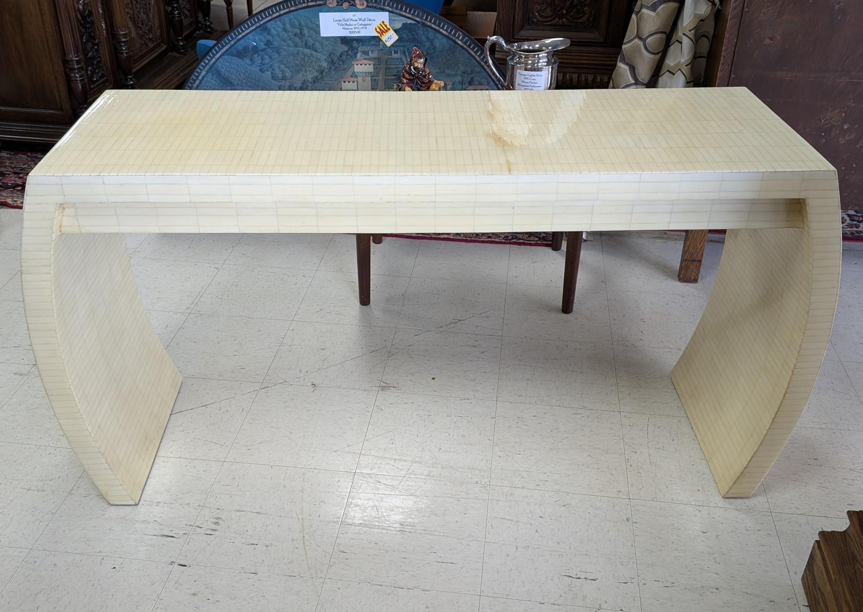 Vintage Enrique Garcel Tessellated Bone Console Table, 60″ Long For Sale 3