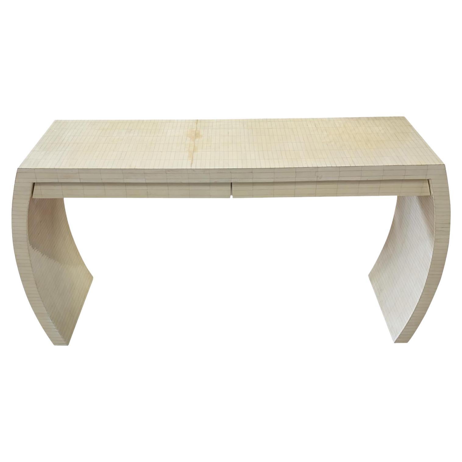 Vintage Enrique Garcel Tessellated Bone Console Table, 60″ Long For Sale