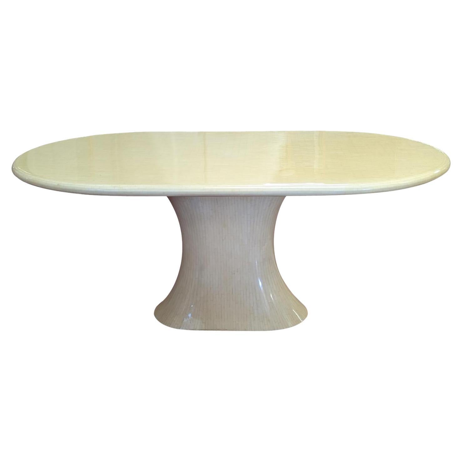 Table de salle à manger ovale en os tessellé, Vintage Enrique Garcel, 6FT en vente