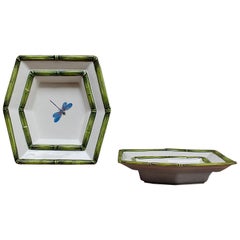 Vintage Entertaining Bowls with Bamboo and Dragonfly Decoration, 1970s, Italy