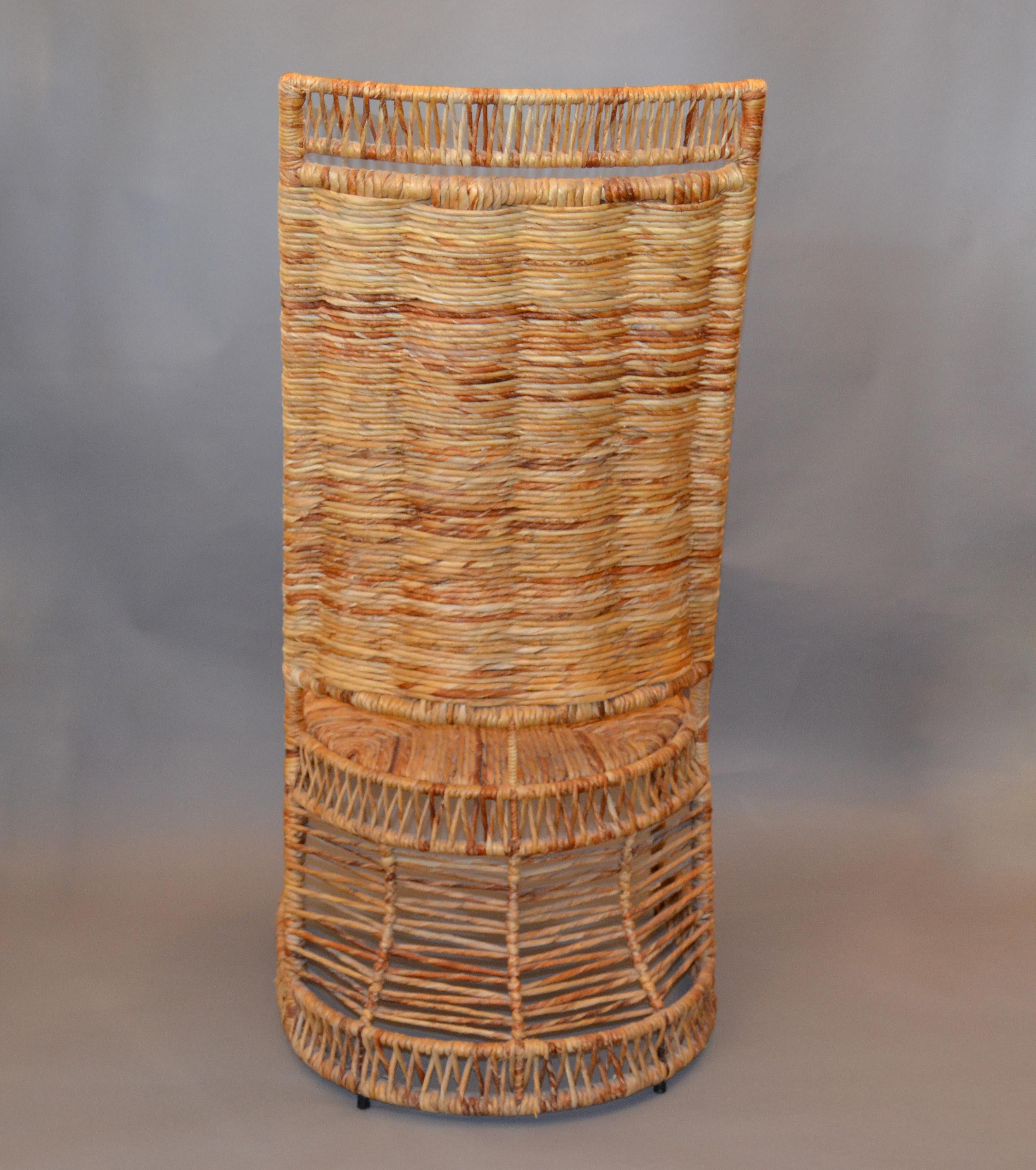 Vintage Entirely Handwoven Sculptural Cane and Rattan Side Chair with Rush Seat 2