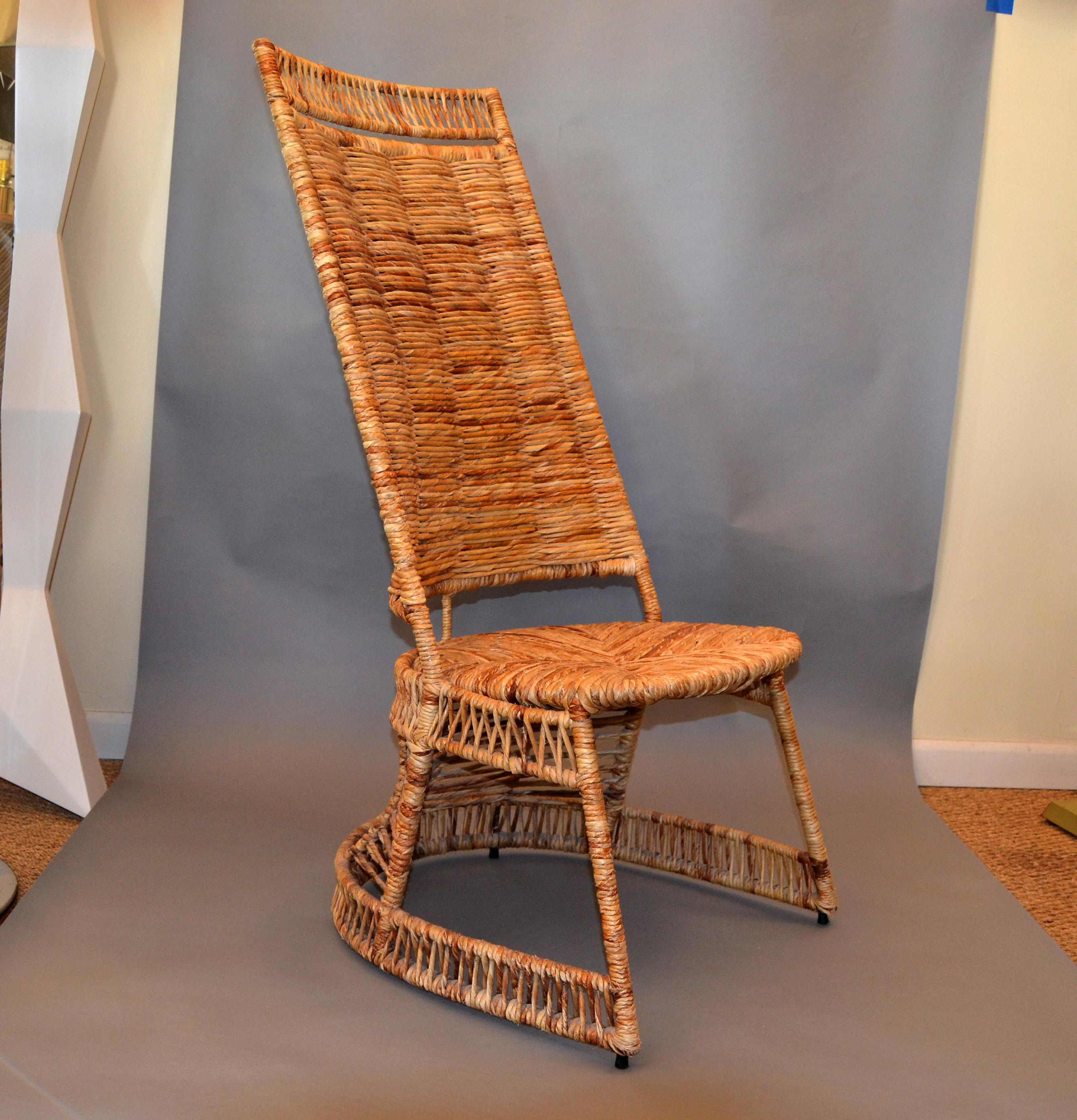 Vintage Entirely Handwoven Sculptural Cane and Rattan Side Chair with Rush Seat 6