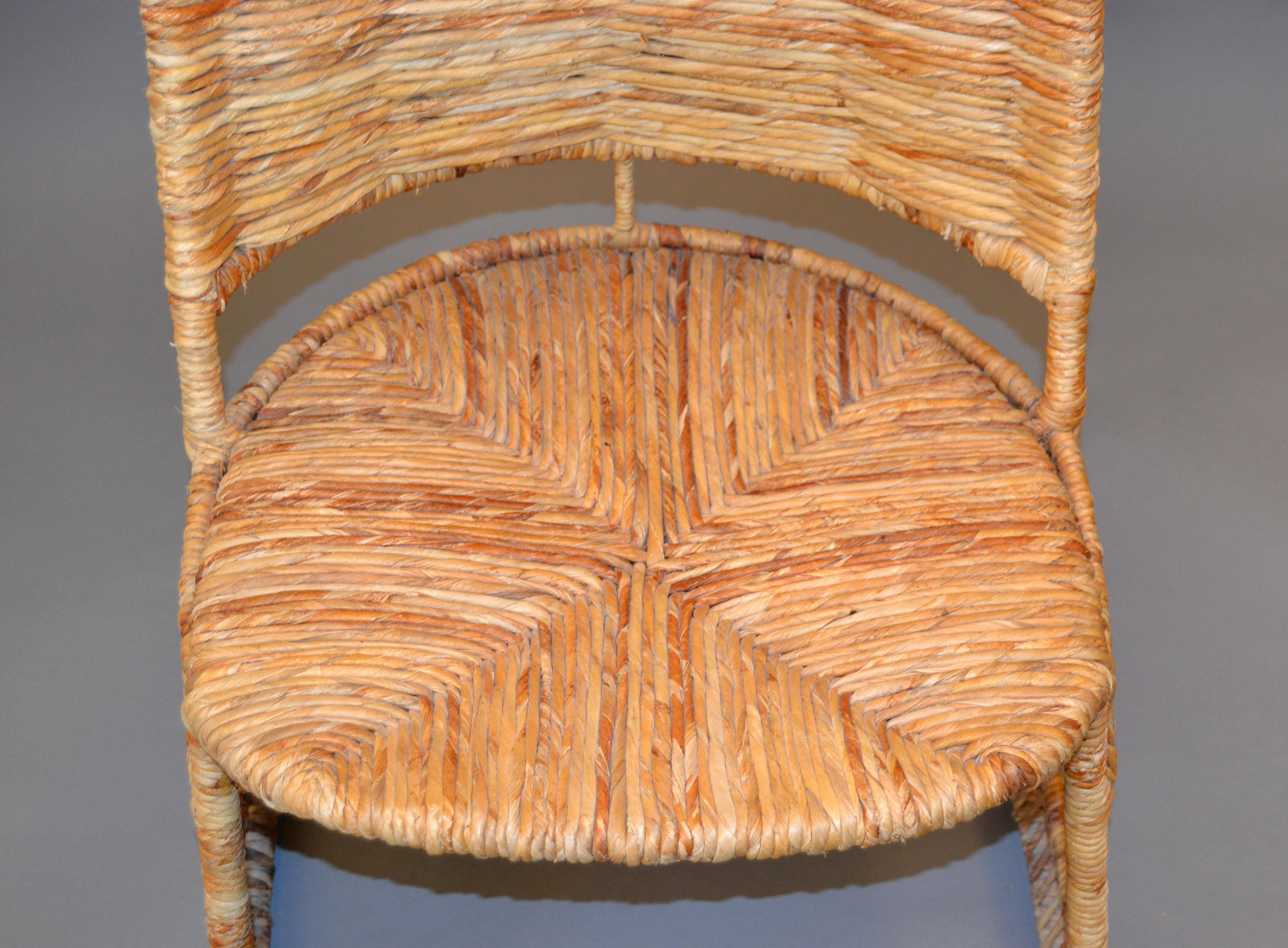 American Vintage Entirely Handwoven Sculptural Cane and Rattan Side Chair with Rush Seat