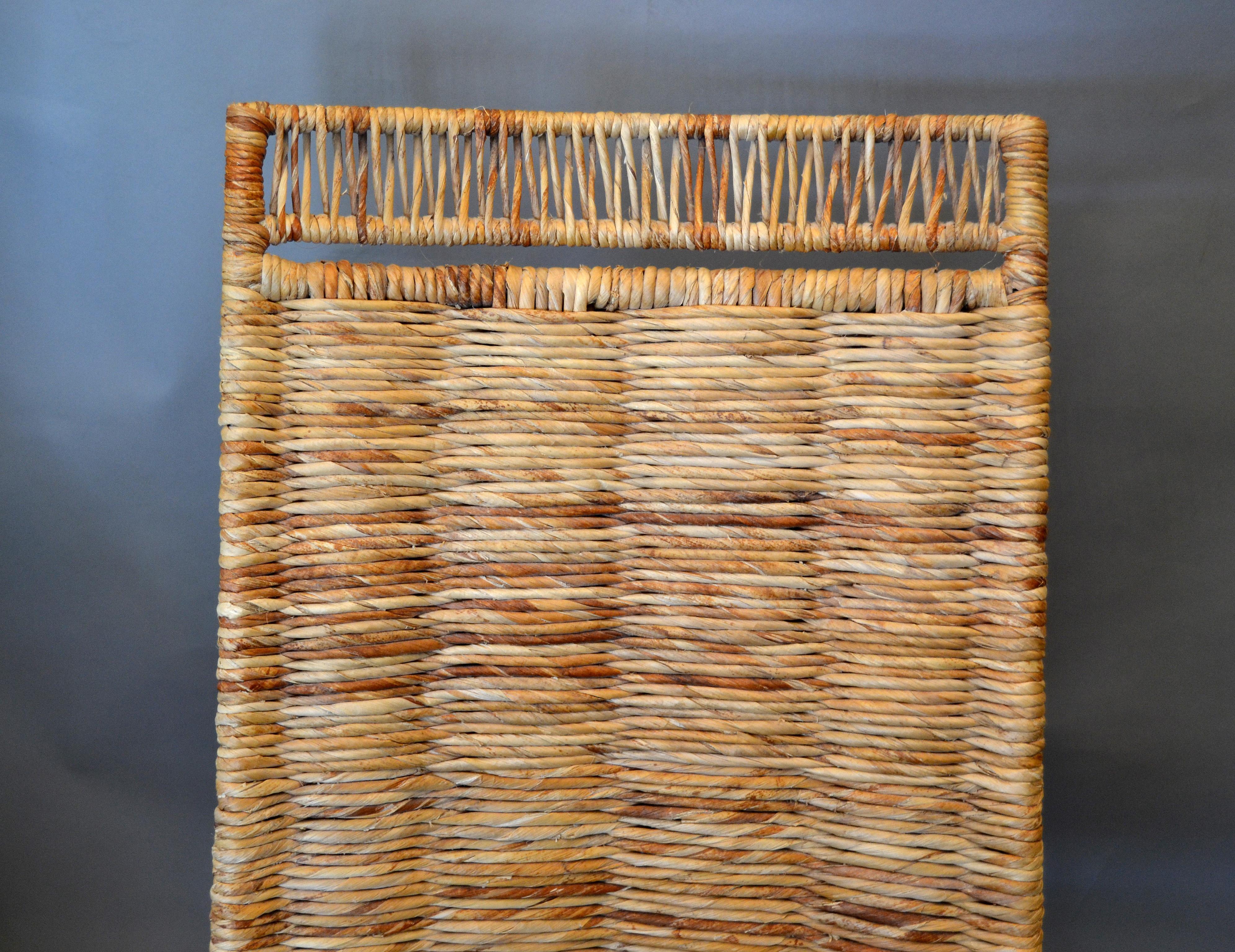 Hand-Woven Vintage Entirely Handwoven Sculptural Cane and Rattan Side Chair with Rush Seat