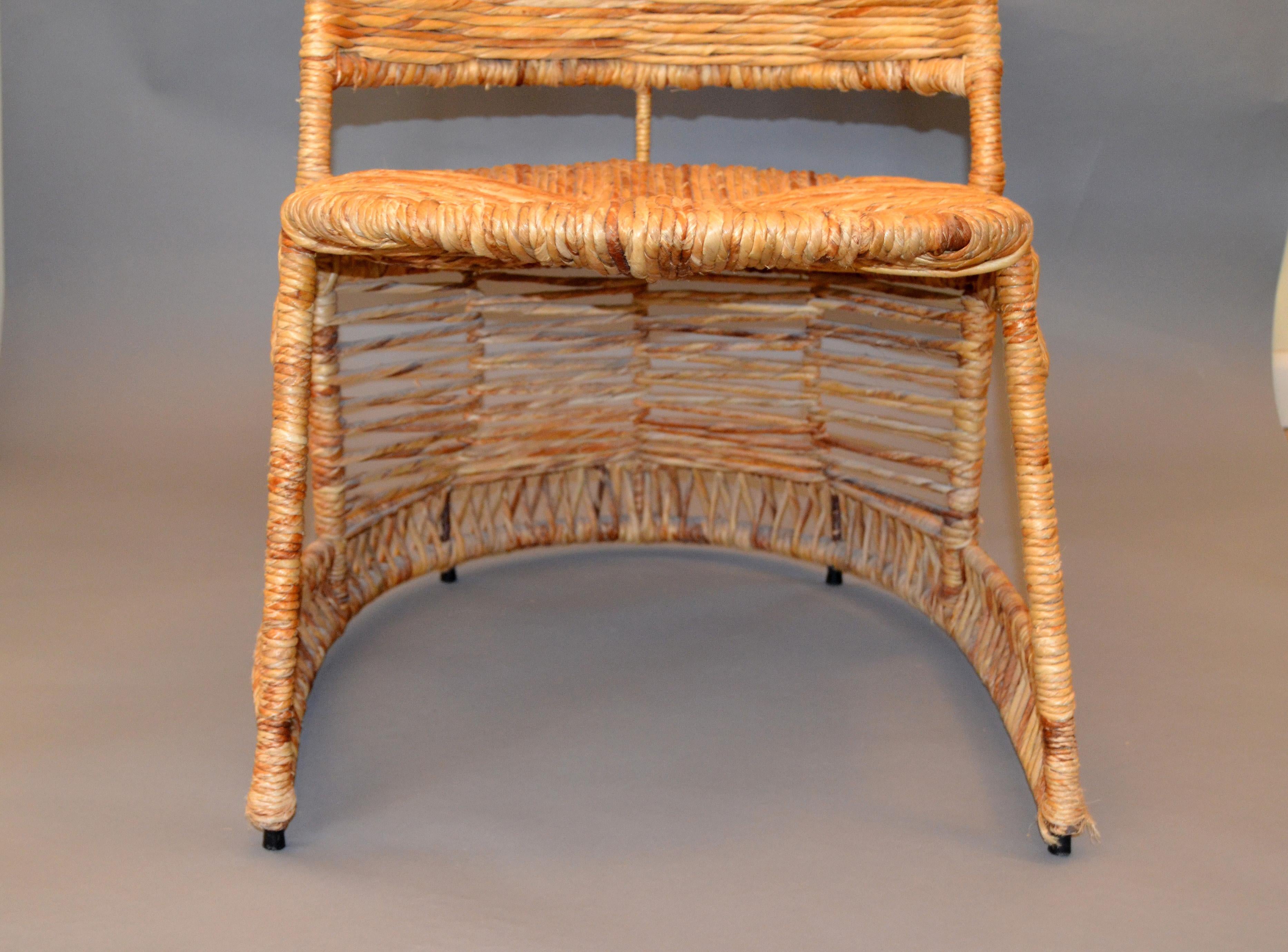 20th Century Vintage Entirely Handwoven Sculptural Cane and Rattan Side Chair with Rush Seat