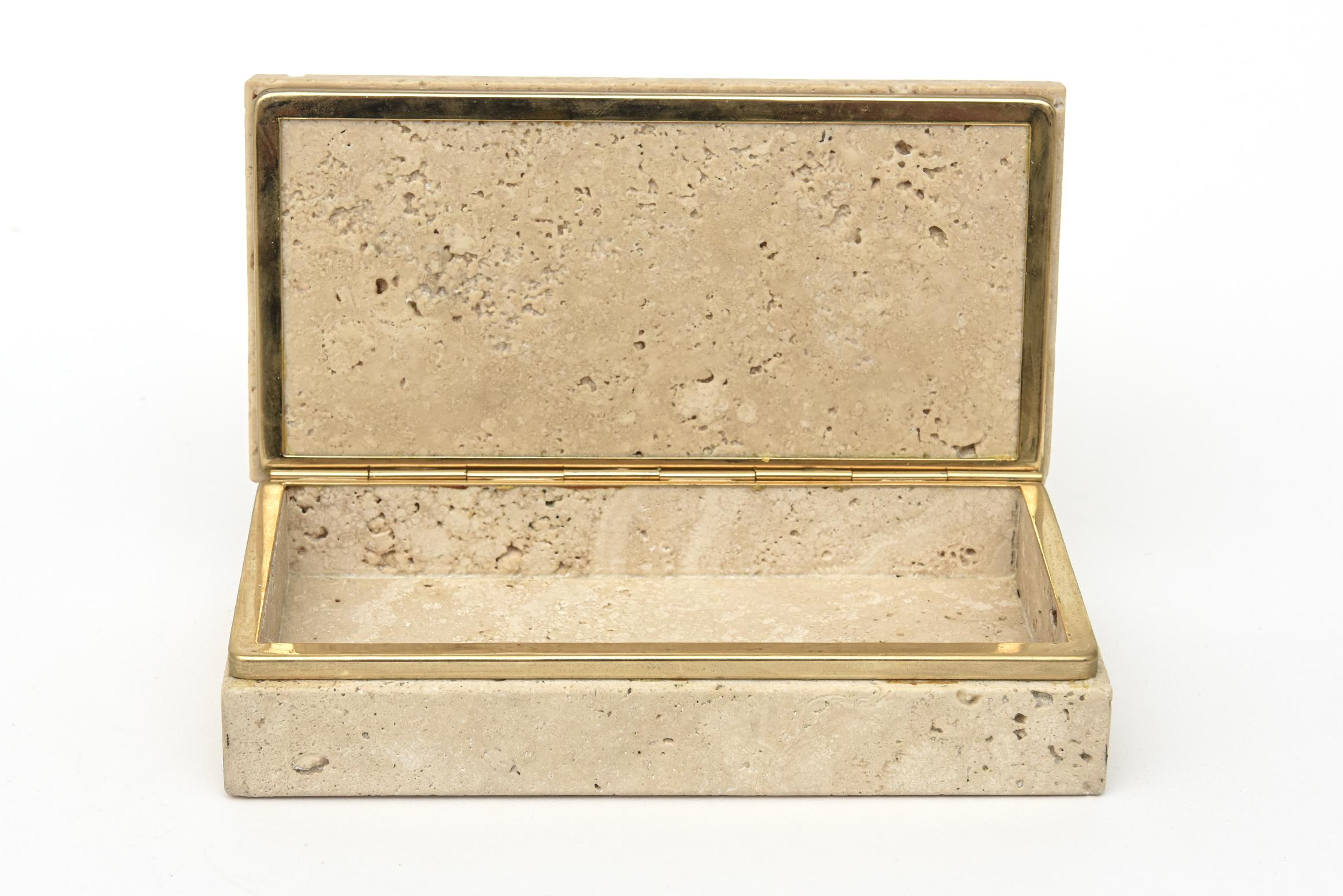 Vintage Enzo Mari Travertine And Brass Hinged Box Italian In Good Condition For Sale In North Miami, FL