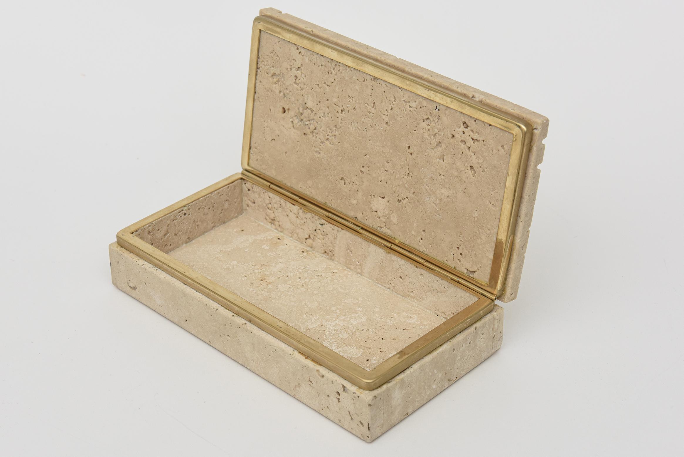 Vintage Enzo Mari Travertine And Brass Hinged Box Italian In Good Condition For Sale In North Miami, FL