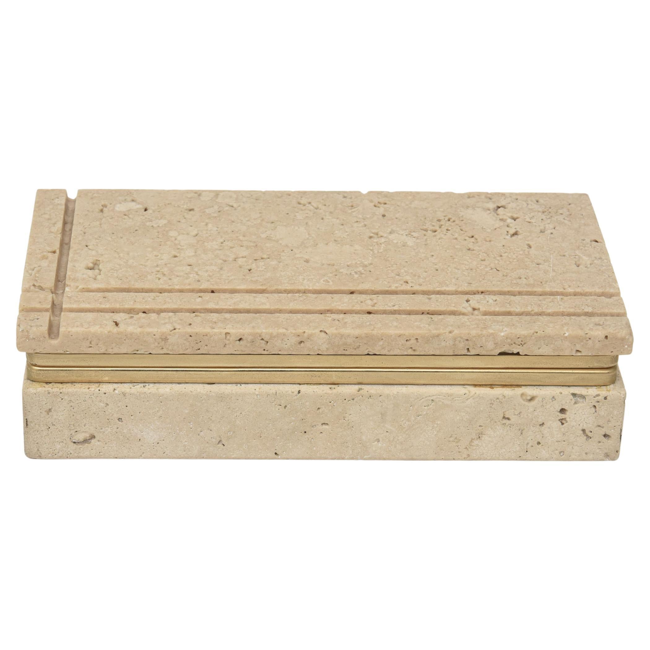 Vintage Enzo Mari Travertine And Brass Hinged Box Italian For Sale